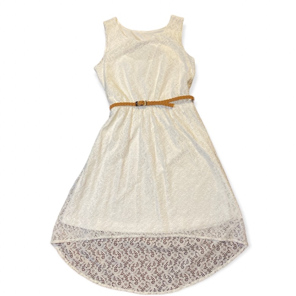 Beautiful white lace dress with leather belt
